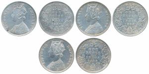 Victoria Empress, Silver Rupee (3), 1880 C incuse; 1888 B raised; 1889 B incused. Extremel