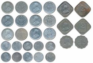 George V, Silver ¼ Rupee (6), 1916, 1917 (2), 1918, 1919 & 1934; Silver 2 Anna (5), 1904, 