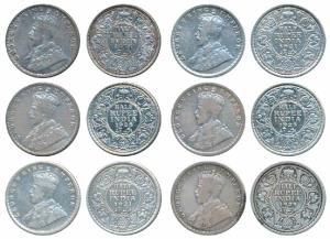 George V, Silver ½ Rupee (6), 1921 (2), 1923, 1925, 1928 and 1936. All Fine+, the last Ver