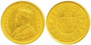 George V, Gold 15 Rupees, 1918, Bombay Mint, (Prid 25, KM 525). Extremely Fine, Rare.