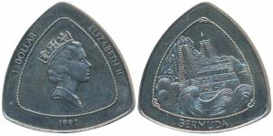 Bermuda, Elizabeth II, Triangle Copper-Nickel $ 1, 16.95g, 1997, Sea Venture Shipwreck, re