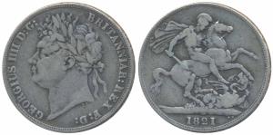 Great Britain, George IV, Silver Crown, 1821, rev. St. George slaying a dragon (KM 680.1).