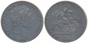 Great Britain, George III, Silver Crown, 1819, rev. St. George slaying a dragon (KM 675). 