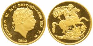 Great Britain, George III, modern strike of a Gold 2 Pounds coin, 16.35g, 1820, St. George