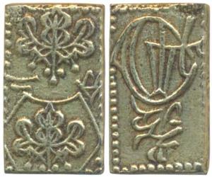 Japan, Iyeoshi, Shogun, Base gold, 2.89g, Legend and floral patterns, Tempo Ichi-bun (1837