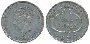 Seychelles, George VI, Half Silver Rupee, 11.66g, 1939, (KM 4). Very Fine, Scarce.