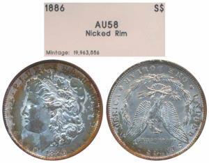 United States of America, Silver Morgan Dollar, 1886 (KM 110). Discoloured.