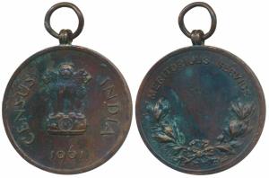 Census India, Copper Medal, 28g, 1961, obv. Ashoka pillar in centre with date 1961 below, 