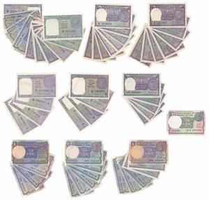 Rupee 1, near complete set of 57 notes, with different dates and signatures of all varieti