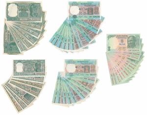Rupees 5, set of 45 notes with different dates and signatures of all varieties. Uncirculat