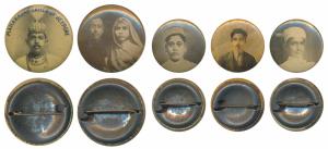 Black & White photo badge of The Maharajah Saheb of Jeypore (Jaipur) and others probably l