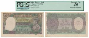 George VI, Rupees 5, 1st issue, 1944, signed C. D. Deshmukh, (J&R 4.3.2). Graded by PCGS E