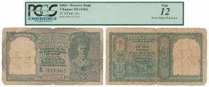 George VI, Rupees 5, Error, 2nd issue, 1947, signed C. D. Deshmukh, Error watermark slight