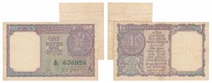 Rupee 1, signed L. K. Jha, Error, miss-print with a white patch at top right. About Very F