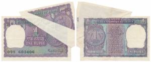 Rupee 1, signed Manmohan Singh, Error, a white patch due to paper crease, printer details 