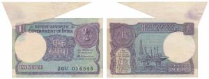Rupee 1, signed S. Venkitaraman, Error, miss-print with long extra paper in top margin. Ve
