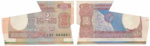 Rupees 2, signed R. N. Malhotra, Error, margin with substantial extra paper at bottom and 