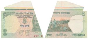 Rupees 5, signed Bimal Jalan, Error, margin with extra paper at top and an uneven cut in b