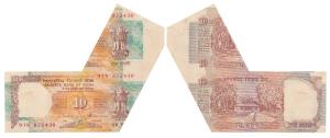 Rupees 10, signed S. Venkitaraman, Error, the top note attached to the bottom due to paper