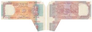 Rupees 10, signed C. Rangarajan, Error, the top note attached to the bottom due to paper f