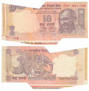Rupees 10, signed Bimal Jalan, Error, margin with substantial extra paper at bottom, with 