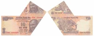 Rupees 10, signed D. Subbarao, Error, miss-cut such that part of the next note attached at
