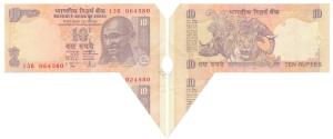 Rupees 10, signed D. Subbarao, Error, margin with extra paper such that part of the next n