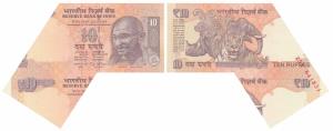 Rupees 10, signed Raghuram Rajan, Error, no serial number, unevenly cut with substantial p