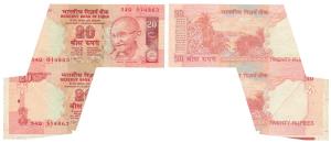 Rupees 20, signed D. Subbarao, Error, the top note attached to the bottom due to paper fol