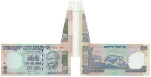 Rupees 100, signed D. Subbarao, Error, extra paper of the previous note at top right corne