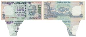 Rupees 100, signed D. Subbarao, Error, extra paper of the next note attached at the bottom