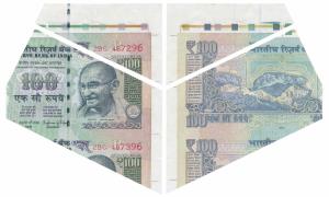 Rupees 100, signed Raghuram Rajan, Error, margin with extra paper at top and right with pr