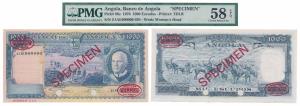 Angola, 1000 Escudos, SPECIMEN Delaru & Co. Ltd. overprint in red, with two cancellation h