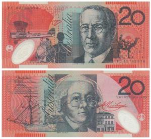 Australia, 20 Dollars, 1994-2001 issue, Polymer note (KM 53). About Uncirculated.