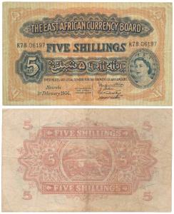 East African Currency Board, Elizabeth II, 5 Shillings, Nairobi issue, 1st February 1956 (