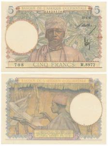 French West Africa, 5 Francs, 1942, (KM 21). Uncirculated.
