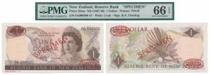 New Zealand, Elizabeth II, 1 Dollar, ND 1967-68, Brown on multicolor underprint, SPECIMEN 
