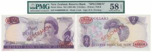 New Zealand, Elizabeth II, 2 Dollars, ND 1967-68, Brown on Multicolor underprint, SPECIMEN