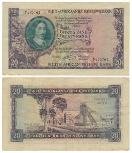 South Africa, 20 Rand, 1962-65 ND, watermark Jan van Riebeeck (KM 108A). Very Fine, Rare.