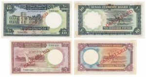 Sudan Currency Board, set of 2, Specimen, 5 & 10 Pounds, 1956 (KM 4 & 10). Minor cancellat