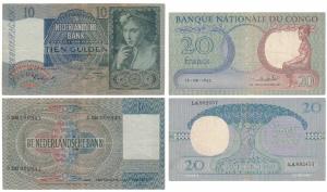 Netherlands, 10 Guilden, Amsterdam, 23 September 1941; Congo, 20 Francs, 1962. Fine+. (2)