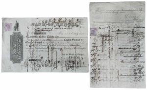 Bank of Bengal, one share of 1000 Company Rupees, 1870. With two Victoria revenue stamps o