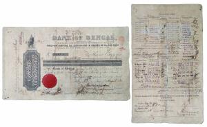 Bank of Bengal, one share of 500 Rupees, 1887, printed on Bank of Bengal water marked pape