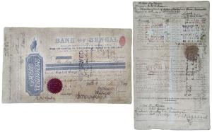 Bank of Bengal, one share of 500 Rupees, 1899, printed on Bank of Bengal water marked pape