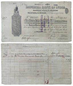Imperial Bank of India, three shares of Rupees 1500, 1934, printed on Imperial Bank of Ind
