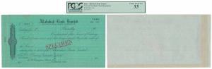 Allahabad Bank Limited, Check Remainder, green background, overprint in red SPECIMEN WATER