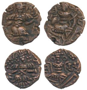 Huns, Kashmir, Toramana II (c. 540-570 AD), Copper Drachma, 6.7g, obv. king standing sligh