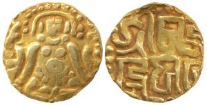Kalachuris of Tripuri, Gangeya Deva (1015-1040 AD), Gold 4 ½ Masha, 3.82g, obv. Goddess La
