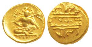 Vijayanagar, Krishna Deva Raya (1509-1529 AD), Gold ½ Pagoda, 1.7g, obv. seated Balakrishn