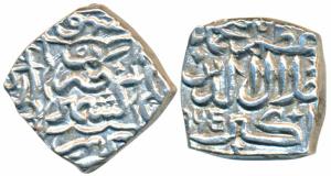 Muhammad Ghazi Shah, Silver Square Sasnu, 6.18g, Kashmir Mint, in the name of Mughal Emper